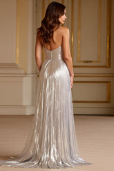 Glitzerndes Silbernes Spaghettiträger A Linie Langes Ballkleid